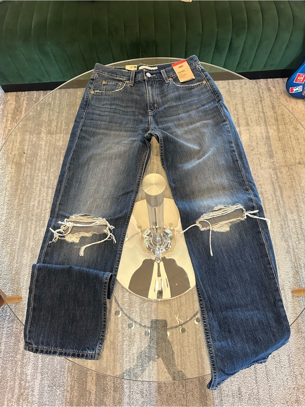 Levi's Straight Leg Medium Wash Blue Distressed Jeans